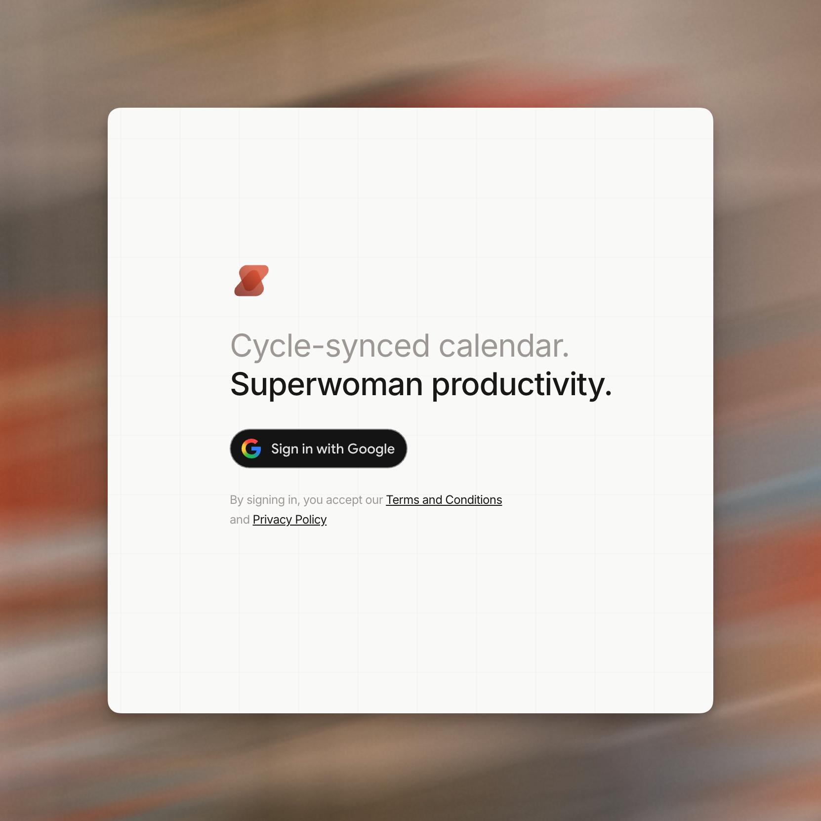superwoman sign-in screen for connecting Google Calendar